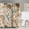 Boho Blumen Duschvorhang, Frühling Einzigartig Vintage Braun Pflanze und Vogel Türkis Kolibri, Polyester Stoff Badezimmer Dekor Set mit