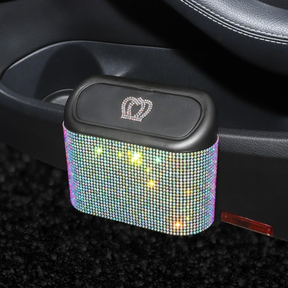 Shimmering Rhinestone Car Seat Back Trash Basket Hanging Mini Desktop Trash Can  Office