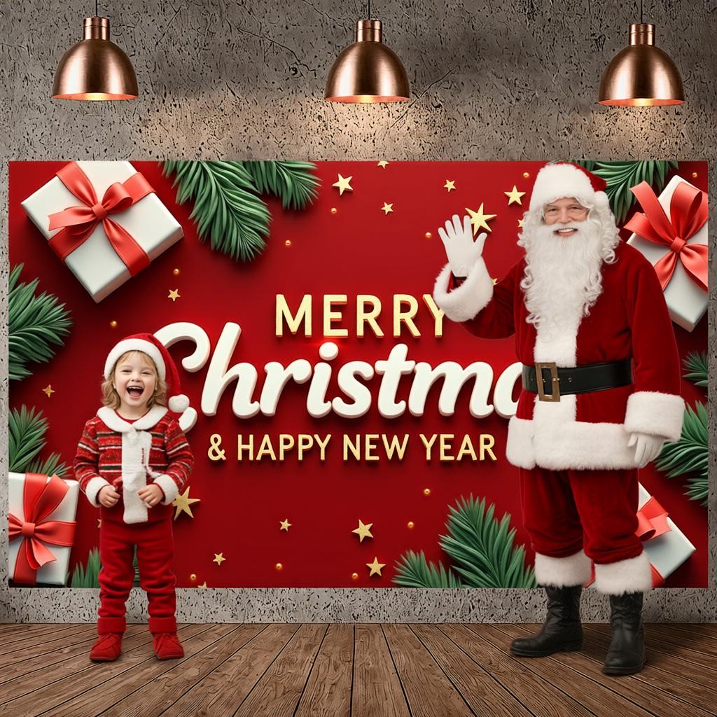 Winter Celebration Display Merry Christmas Print Festive Background Christmas Banner Gift Box Decor Holiday Backdrop For Festive