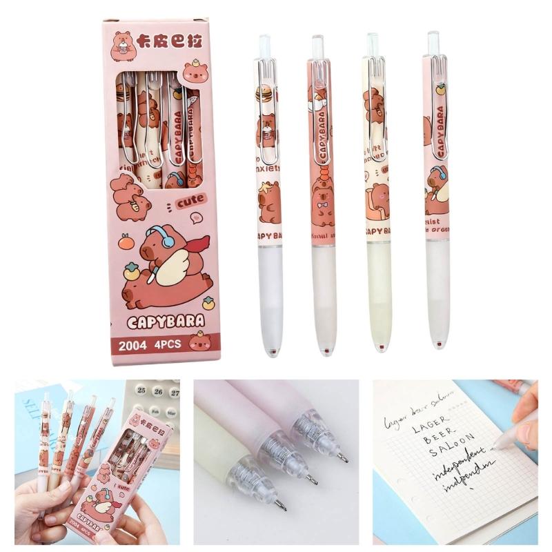 4PCS Cartoon Gel Inks Pen Retractable Gel Pen with Metal Clip Ergonomic Grip 0.5MM Tip Black Inks for Office School