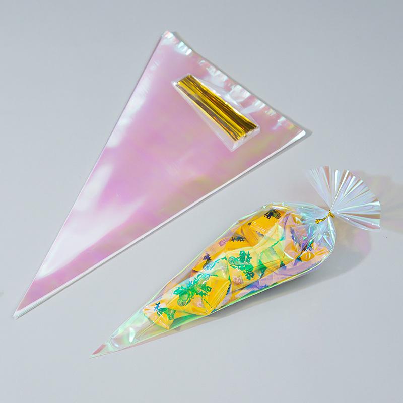 Dazzling Gradient Rainbow OPP Triangle Candy Gift Bags - 50 Pieces