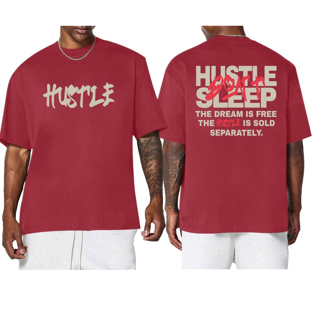 Men's "Hustle" Themed Motivational Quote Tee, Urban Streetwear Oversized Short Sleeve Top