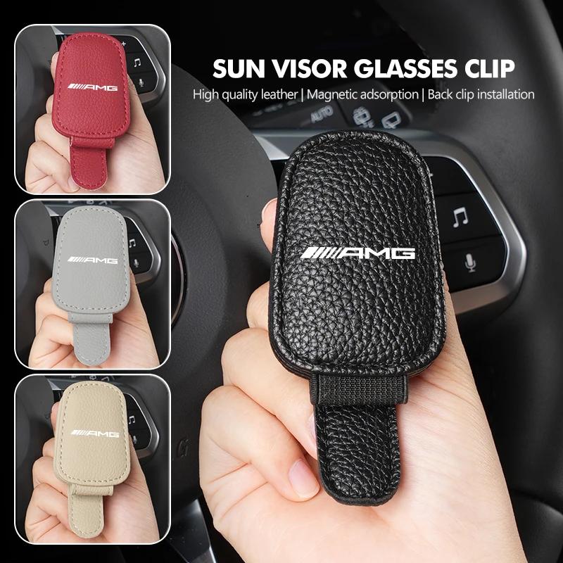 GLC GLB Car Sunglass Holder Magnetic Leather Glasses Eyeglass Holder For Mercedes Benz AMG W204 W205 W203 W211 W201 W210 W108 W