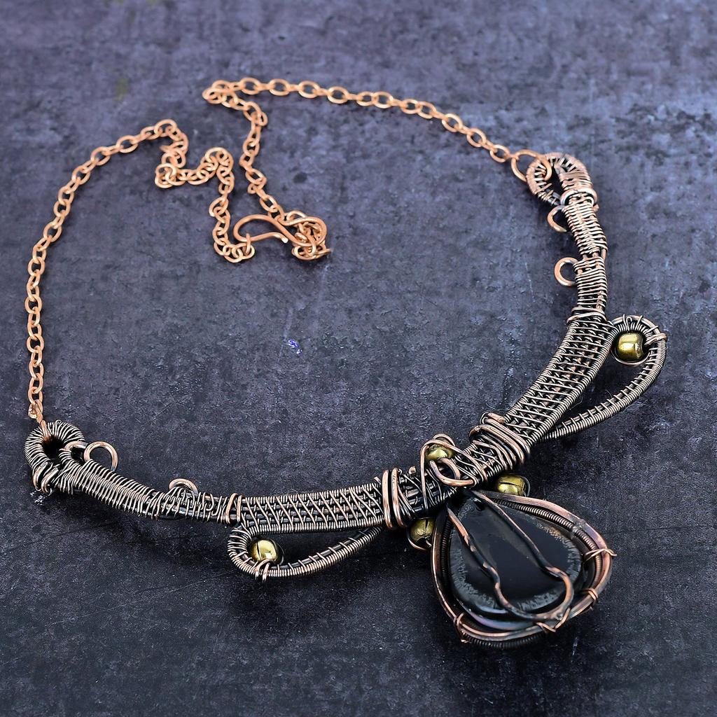 Lapis Lazuli Gemstone Handmade Copper Wire Wrap Jewelry Necklace 18" ET-4960