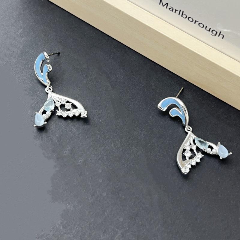 Elegant Rhinestone Enamel Fishtail Pearl Stud Earrings - Korean Style, Versatile Jewelry for Women