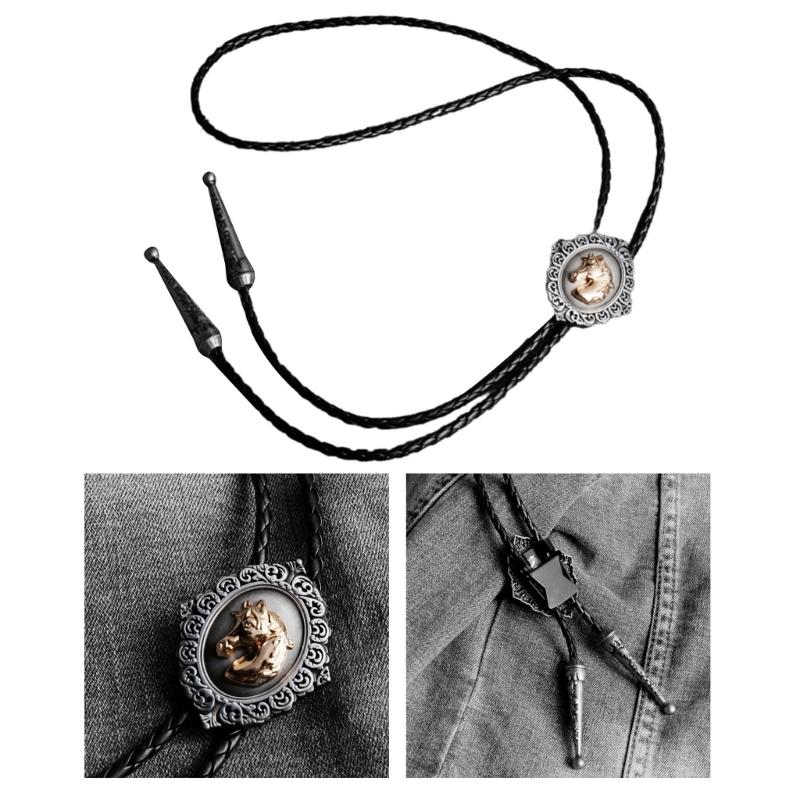 Adjustable Bolo Tie Popular Western Cowboy Teens Men Women Dance Necktie Punk Shirt Alloy Horse Head Buckle Pendant