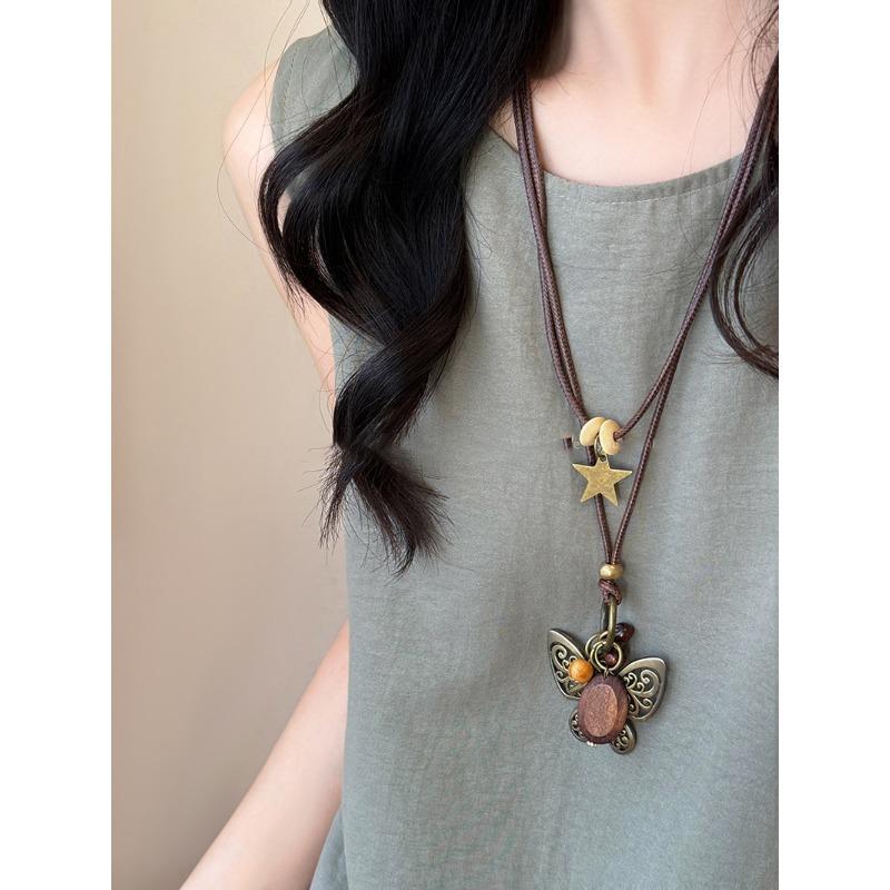 Ethnic Style Pearl Flower Pendant Necklace New Chinese Niche Versatile Collarbone Chain Retro Fashion Temperament Necklace Women