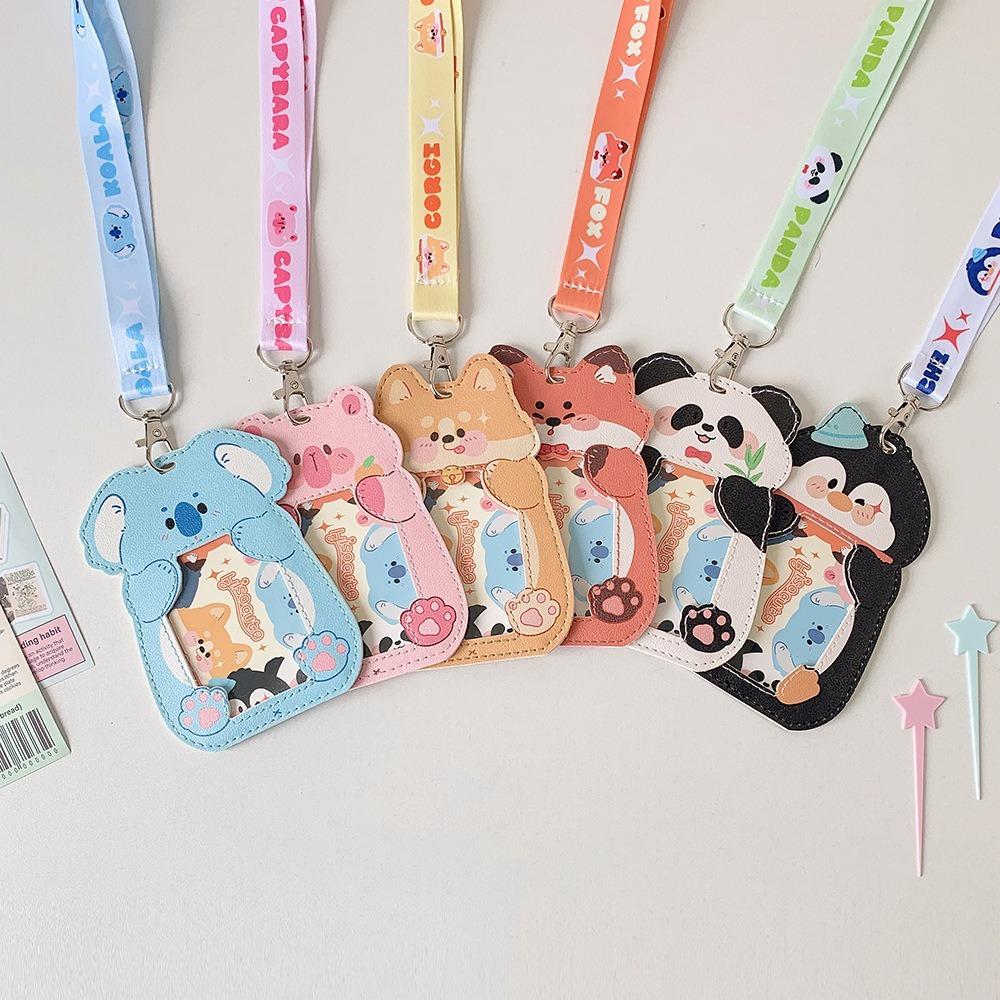 New Cartoon Animal Card Holder With Lanyard Badge Holder Children's Bus Card Case Waterproof PU Leather ID Holdersr