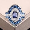 Exquisite Blue Rings Women Anniversary Evening Party Dazzling Zircon Silver Color Elegant Lady's Luxury Jewelry Gifts