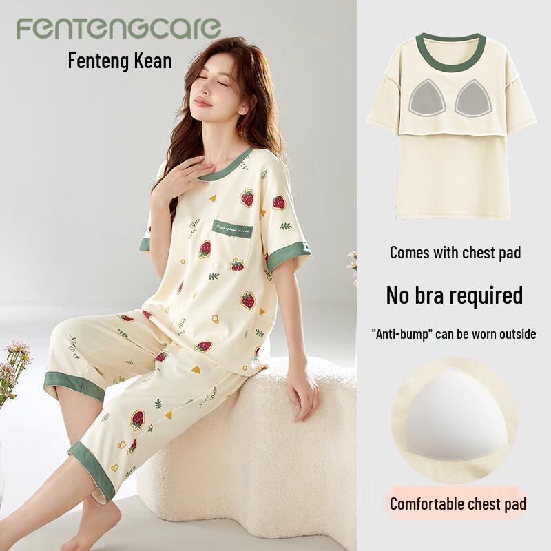 FENTENGCARE Women s Short Sleeve Lounge Set with Chest Pads L