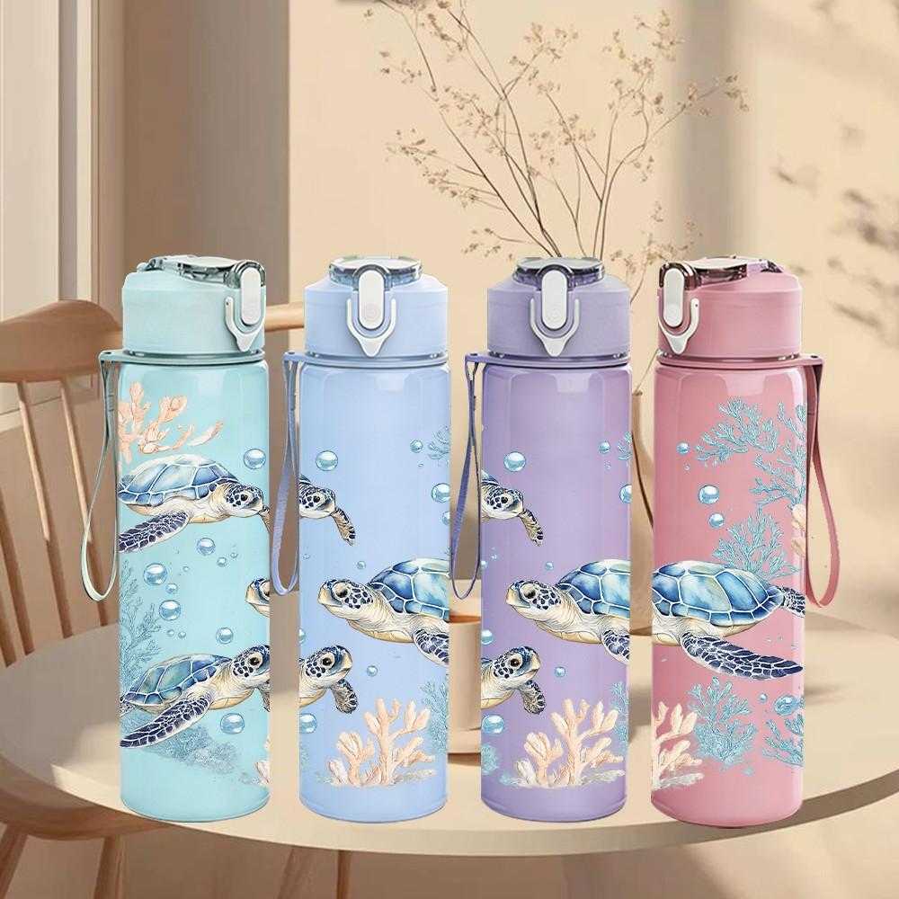 1 PZ Tartaruga Marina Animale Marino Sott'acqua Stampa 750ml Colore Plastica Borraccia Sportiva Tappo Flip Anti-perdita con Cannuccia Adatta per Sport Ufficio Uso Domestico