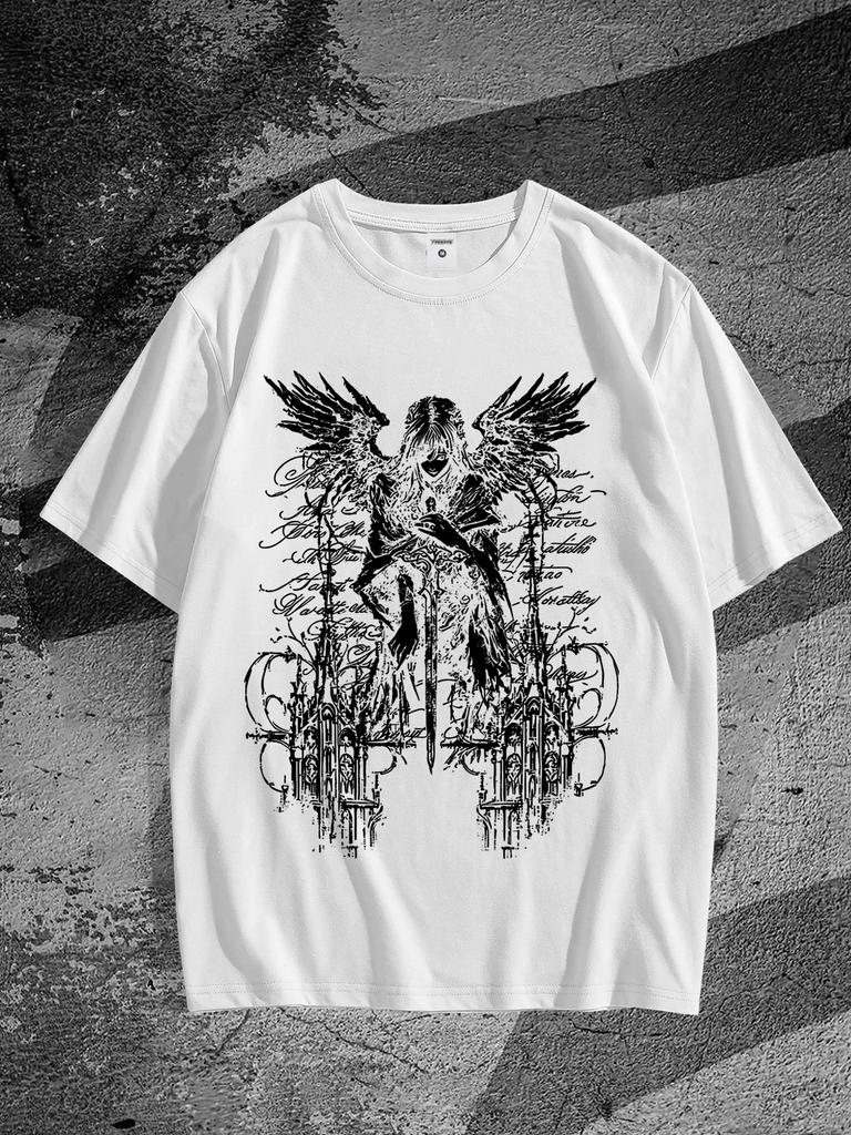 Men's Graphic Oversized Short Sleeve Tee Shirt Y2K Vintage Streetwear Gothic T-Shirts Summer