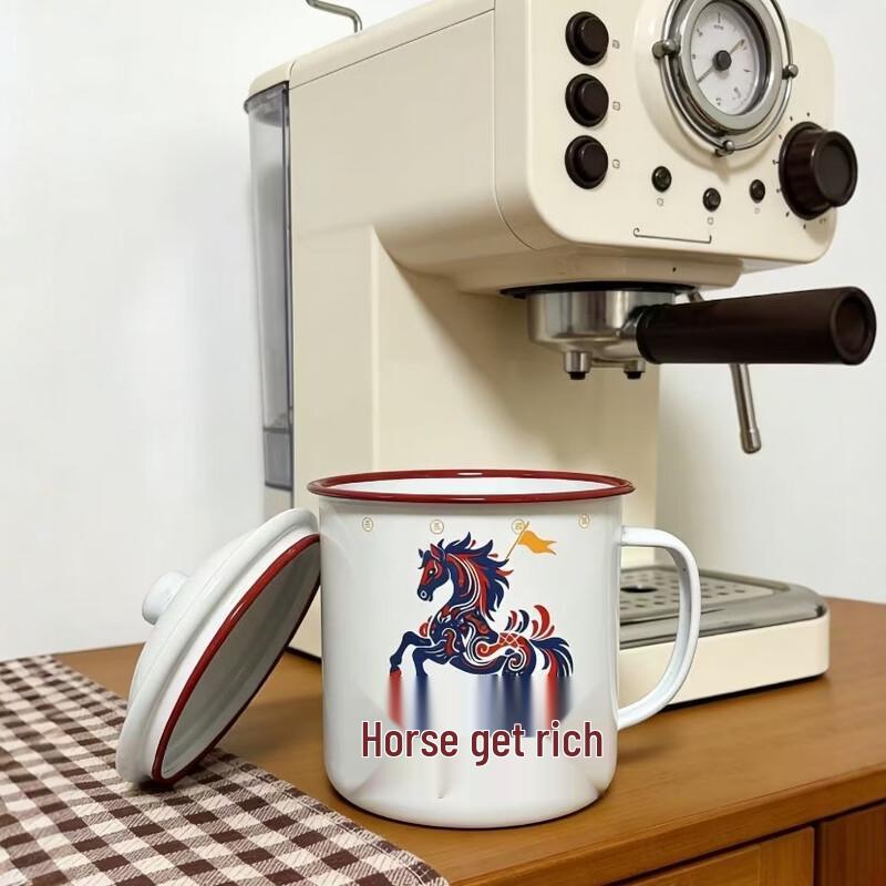 OLOEY Retro Enamel Prosperity Mug with Lid