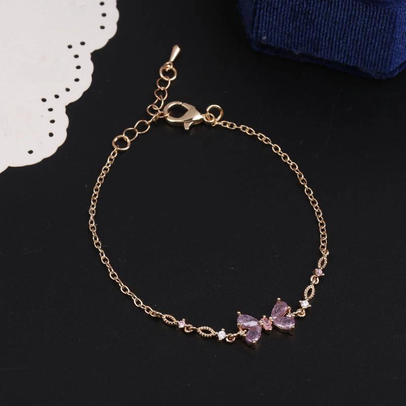 

Y2K Exquisite Sweet Pink Zircon Bowknot Love Heart Chain Bracelet For Women Girls Party Jewelry Gift Accessories