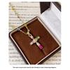 Fashion Colorful Zircon Cross Pendant Necklace For Women Stainless Steel Silver Color Charm Religious Necklaces Jewelry