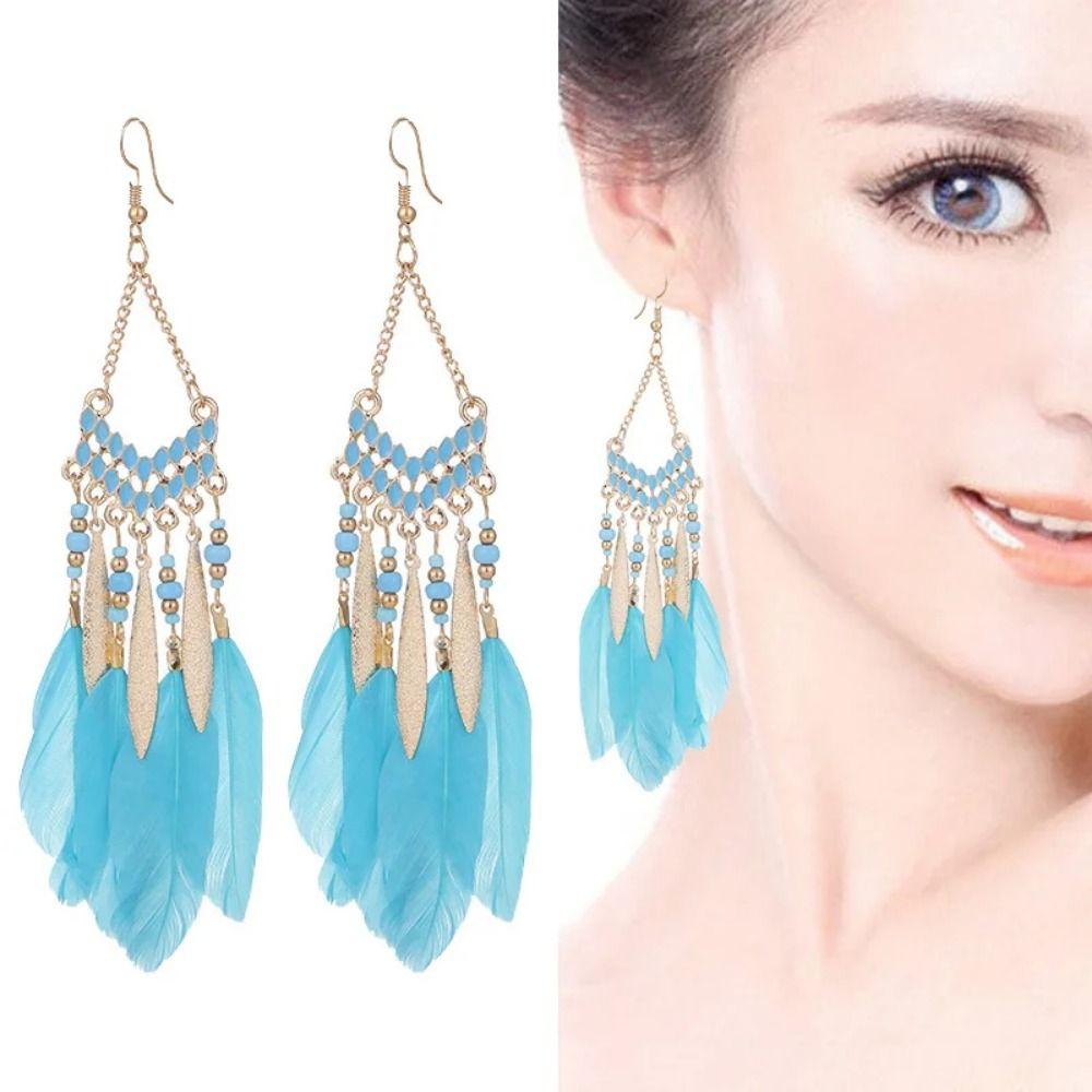 Bohemia Style Bohemian Feather Dangle Earrings Zinc Zinc Zinc Alloy Boho Drop Earrings  Women