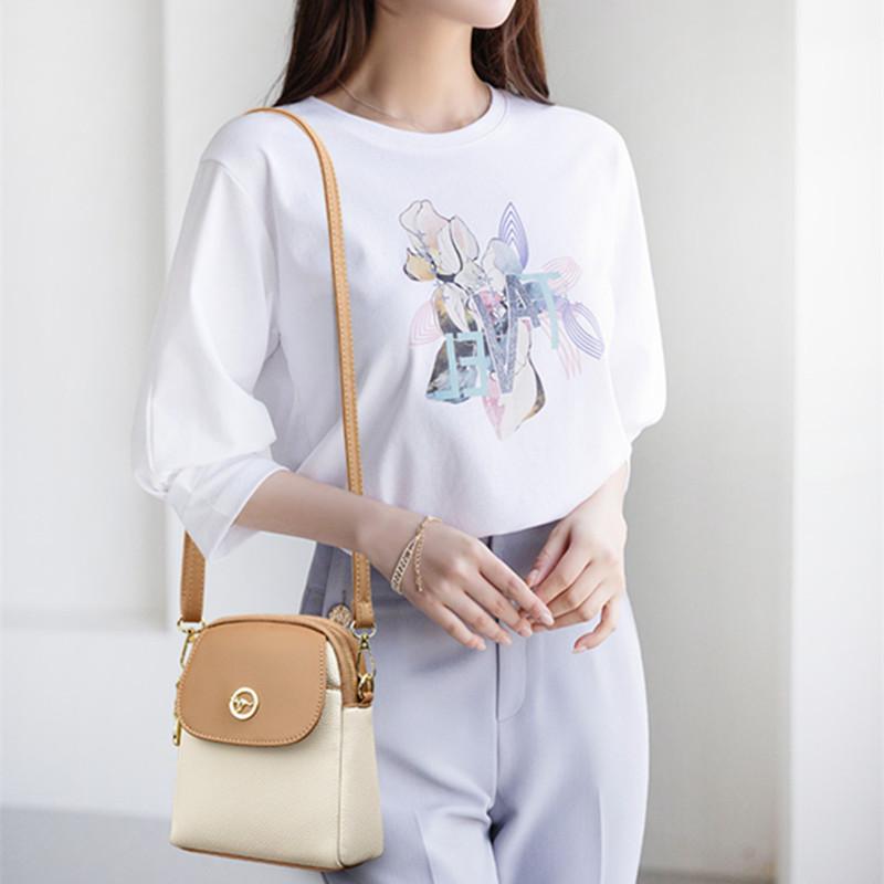 Fashion Color Blocking PU Leather Woman Mobile Phone Bag and Purses New Leisure Lady Crossbody Bag Luxury Designer Shoulder Bag