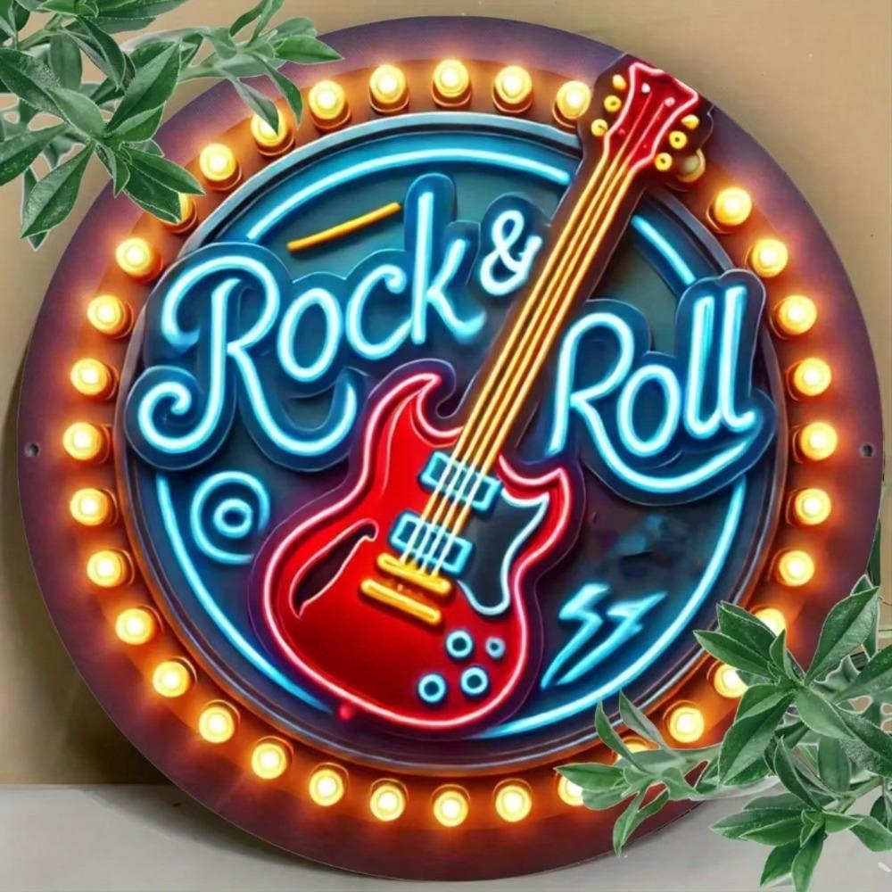 Metal Wall Art Neon Sign Rock N Roll Bar Decor Music Theme