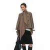 Womens Oversized Cape-Style Short Coat With Bow Collar Double Breasted Fall Jacket Casual Loose Fit