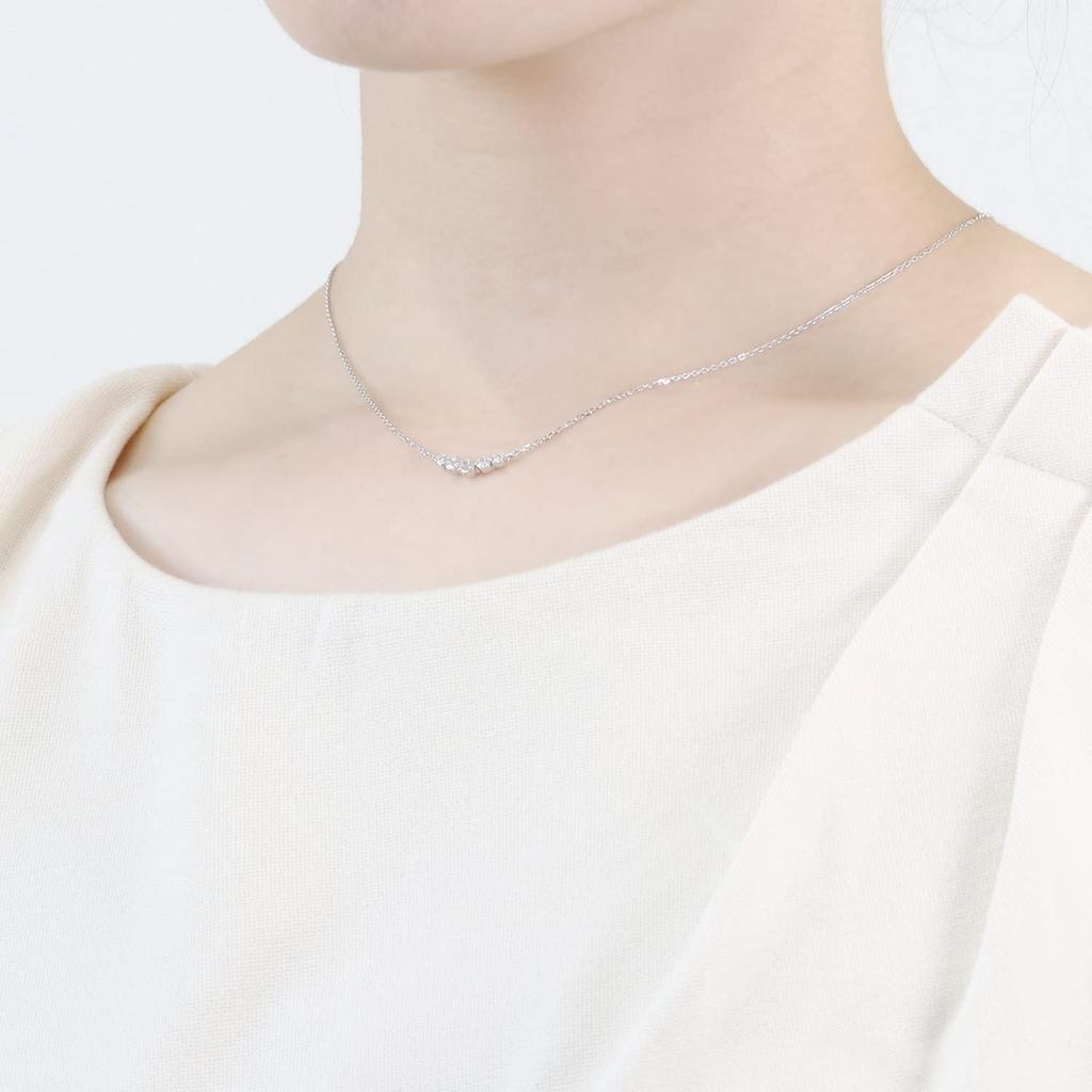 Canal Cubic Simple Design 4℃ Necklace, Zirconia, Silver, Pink, Gold, 4C, (Silver)