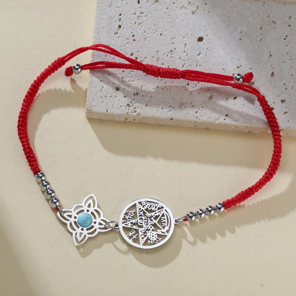 Verstellbares Tetragrammaton Pentagramm Armband für Damen Edelstahl Salomonsiegel Amulett mit Türkis Wicca Schmuck Geschenk