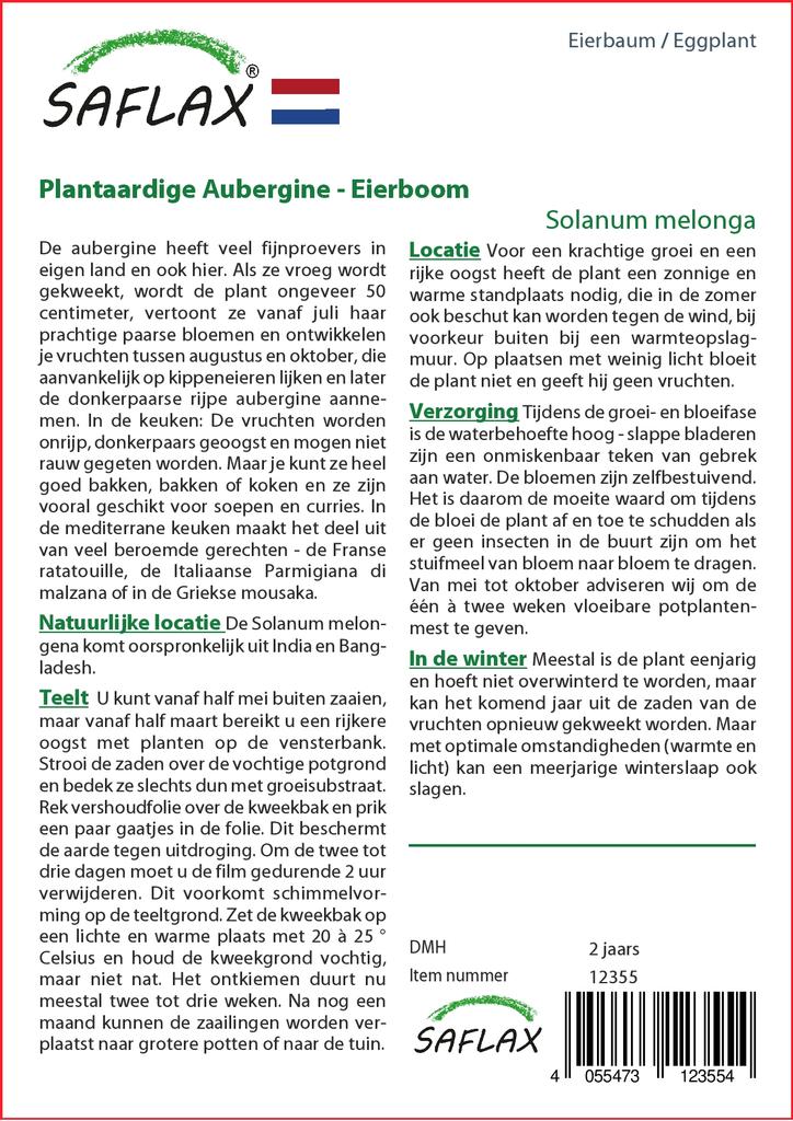 SAFLAX Lilek - 20 semen - Se substrátem pro zalévání pro lepší pěstování - Solanum melonga