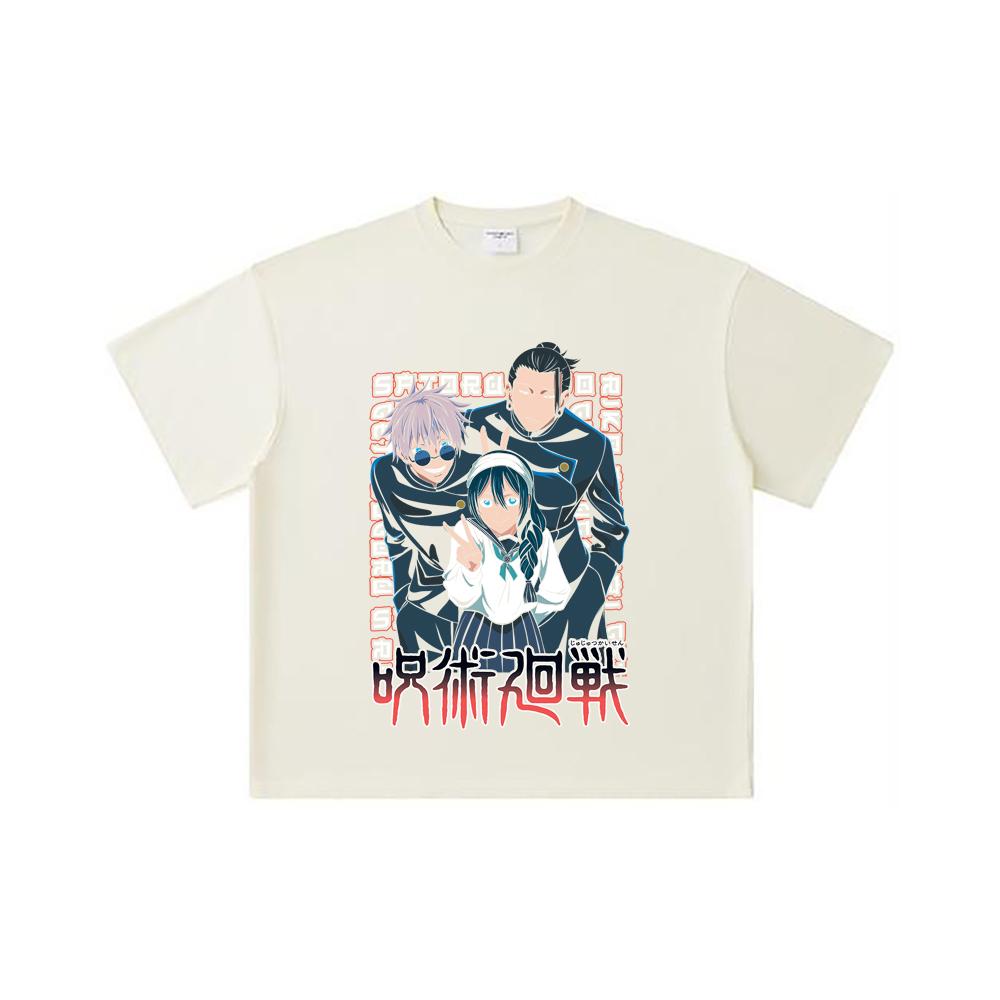 

260 GSM Double Yarn 32 Count 100% Cotton Jujutsu Kaisen V40 Print Unisex Heavy Cotton T Shirt S абрикосовый