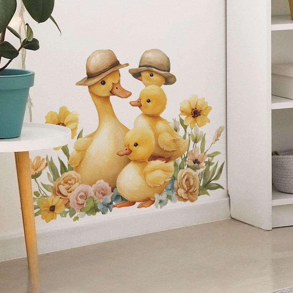 Cartoon Little Yellow Duck Flower Leaf Bedroom Living Room Home Background Beautification and Decoration Wall Stickers