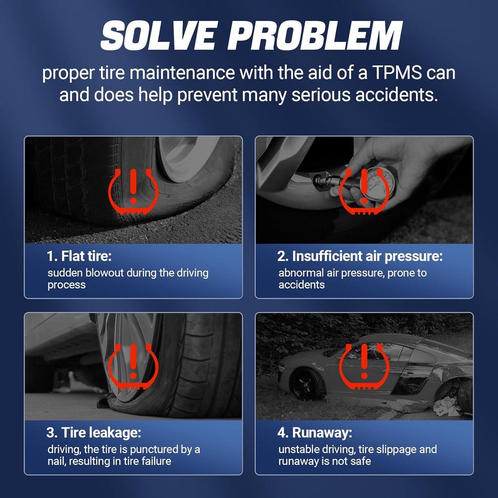 TPMS Sensor GM, 4 Pack 315MHz Tire Pressure Monitoring System Sensor Compatible For Chevy Silverado GMC Cadillac Buick, Replaces# 13586335 13581558