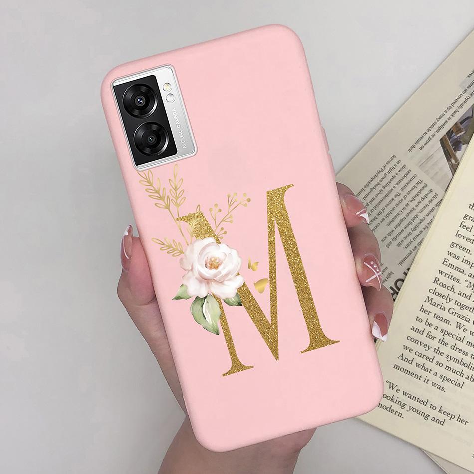 For OPPO A57 4G CPH2387 Cover Flower Letters Soft Silicone Case For OPPO A77 5G Shockproof Shell For Realme V23 5G Fundas Bumper