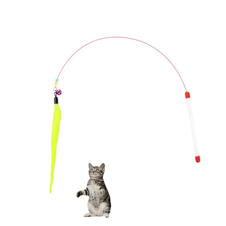 1pc Pet Teaser Cat Toy Steel Wire Feather Interactive Cat Stick Training,Kitten Wand Toys with Beads Bells