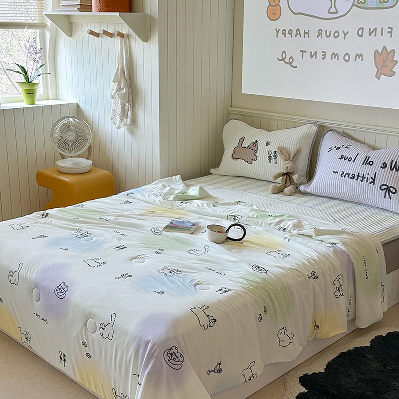 High-end Cartoon Ice Silk Summer Blanket for Bed Double Side Cool Feeling Silk Air Conditioning Quilt Lightweight Cooling Duvet