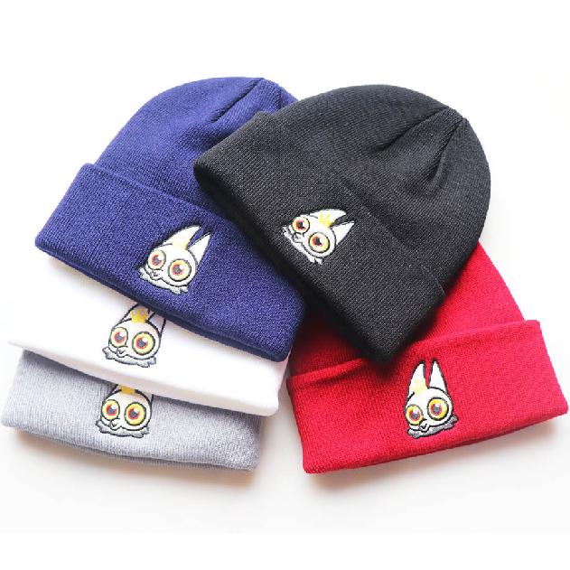 Unisex Fashion Cartoon Game Bunny Embroidered Knit Hat Autumn Winter Outdoor Warm Hexagonal Woolen Hat Cold Weather Hat