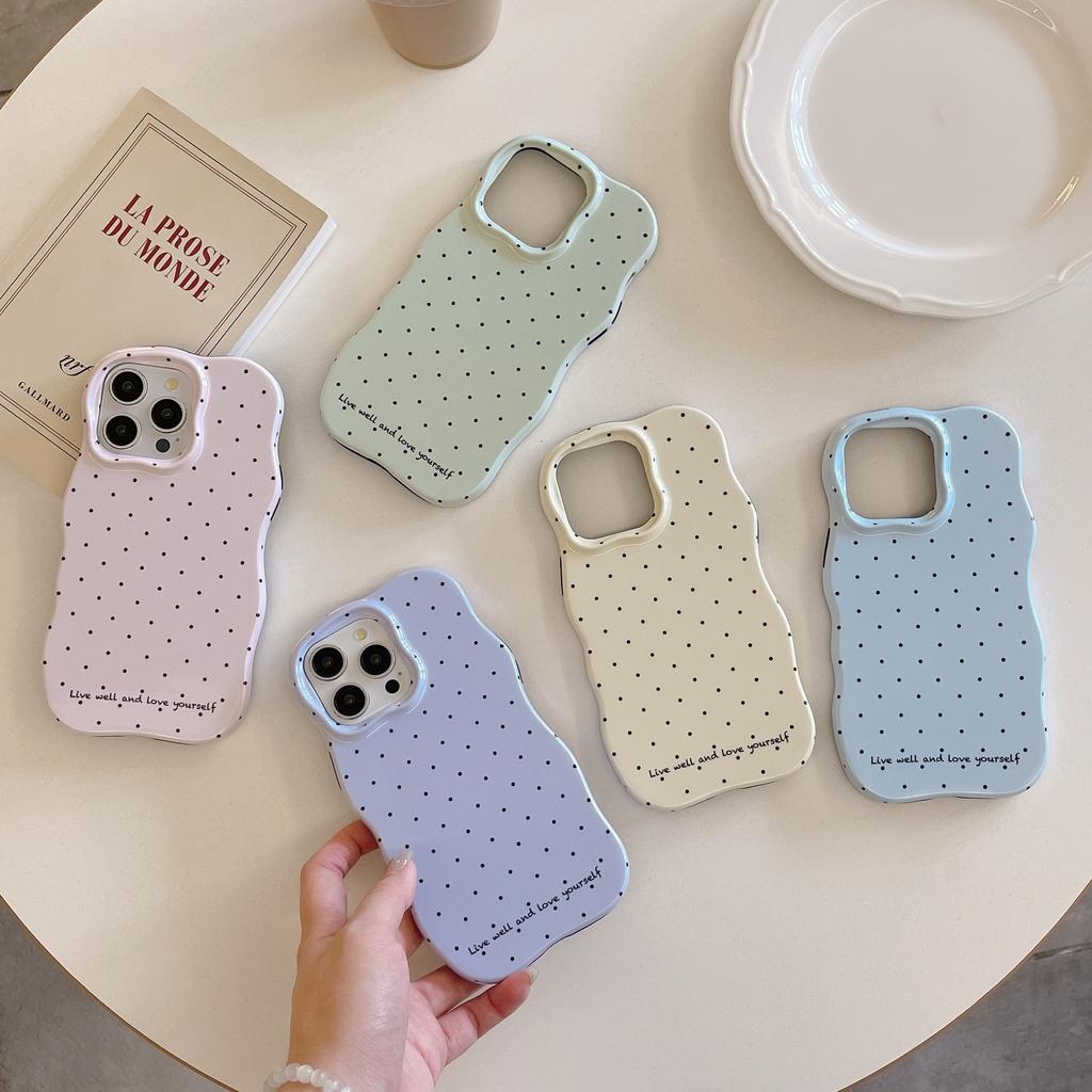 Korean Style Solid Color Polka Dot Wave Shell Compatible with iPhone 16 Pro Max Apple 17 Phone Case 15/14 Two-in-One
