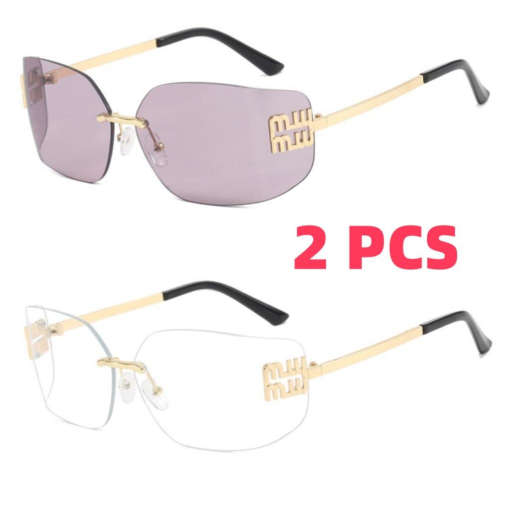Luxury Metal Women Rimless Sunglasses Vintage High Quality Large Frame UV Protection Beach Travel Accessories