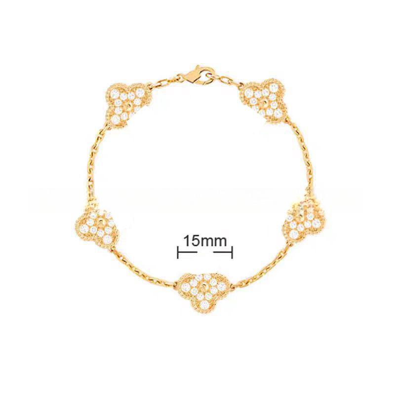 15MMHigh-quality Four-leaf Clover Five-flower Bracelet for Women 18k Natural White Mother-of-pearl and Red Chalcedony Bracelet