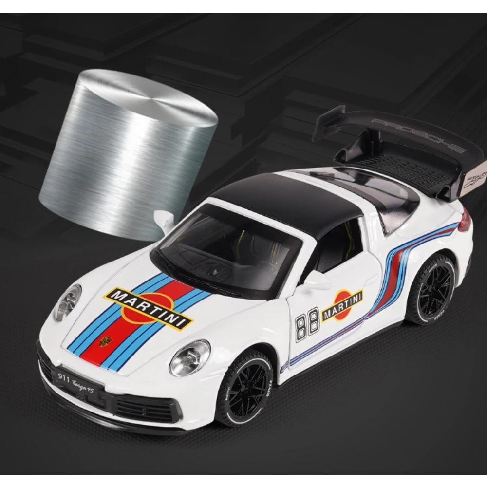 1/32 Porsche 911 Targa 4S Martini Racing Edition Sports Car Alloy Diecast Model Car High Simulation Ornament Decorations Present