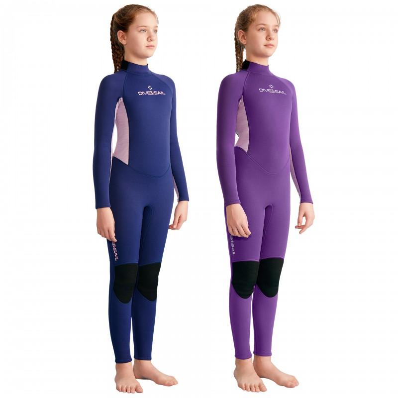 DIVESAIL 2.5mm Neoprene Wetsuit Girls Kids Long Sleeve Full Body Dive Suit Warm Water Sports Surfing Snorkeling