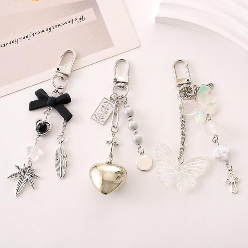 Fashion Heart Bowknot Keychain Pendant Sweet Cute Hanging Decorations Car Keyring Charm for Purse Bag Backpack Handbag