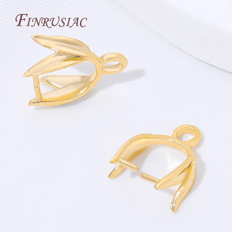 18K Gold Plated Brass Pinch Bail Clips,Leaf Shaped Pendant Connectors with Loop,For DIY Necklace& Charm Earrings Jewelry Making