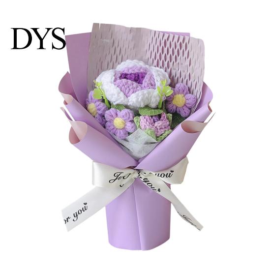 Handgestricktes Geschenk zum Jahrestag, Handgehäkeltes Garnblumenstrauß, Künstlicher Rosen-Sonnenblumenstrauß, Frauen-Häkelblumen, Lehrer-Anerkennung