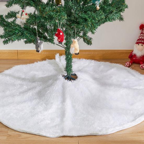 Christmas Tree Skirt 36/48/60 Inches White Christmas Tree Skirt Soft Fluffy Faux Fur Tree Skirt for Merry Christmas Party Supplies