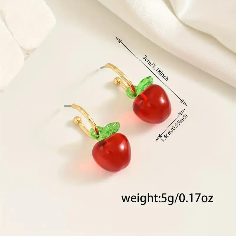 Cute Red Apple Shaped Earrings For Women Green Leaf Earring Sweet Exquisite Party Jewelry Gifts