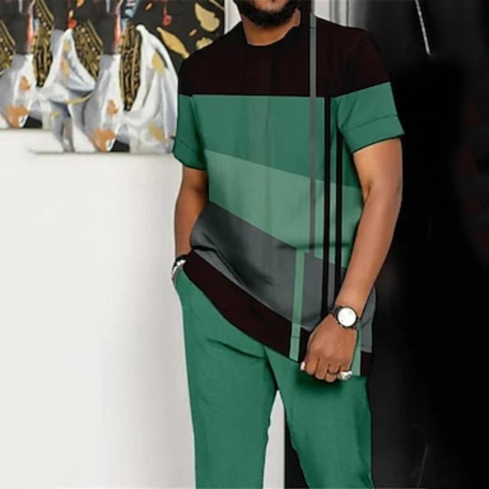 

New Summer Men s Fashion T-shirt Personality Geometry Pattern Printed Men s T-shirt Top 8XL лайм-зеленого кольору