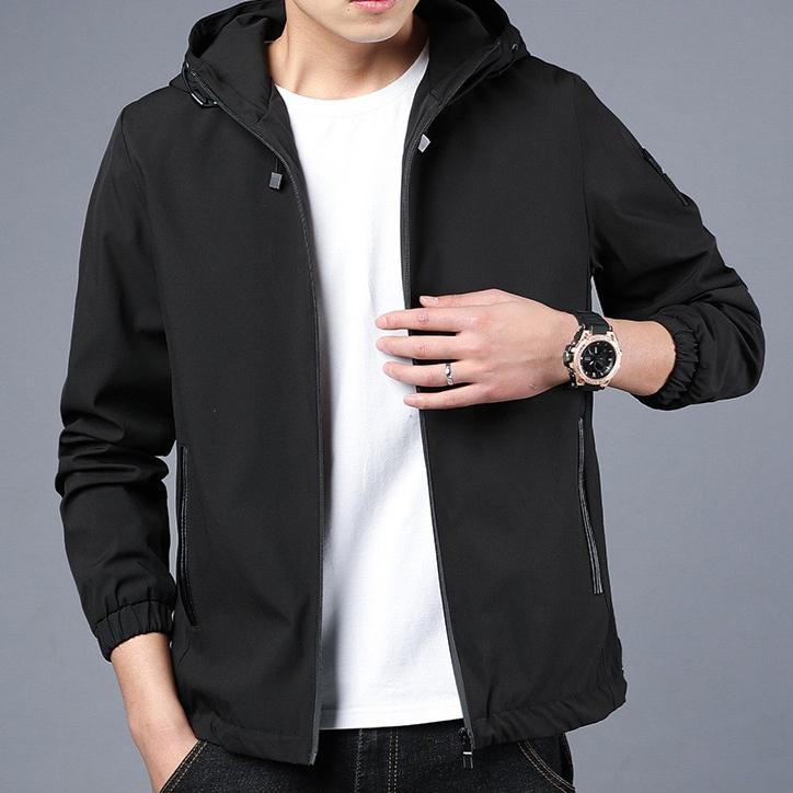 Men's Jacket Autumn Hooded Pure Color Coat Casual Trendy Zipper Top Sportswear Jackets