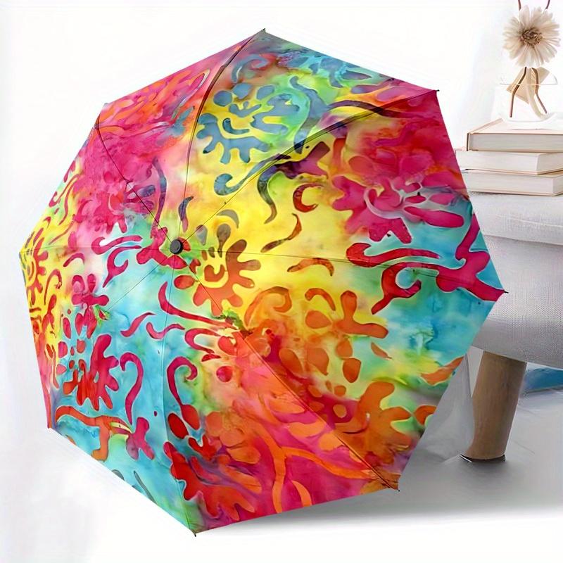 

1pc Automatic Opening/Closing Windproof Umbrella with Tie-Dye Pattern (PSYCHEDELIC Rainbow Colors) - 8-Rib Windproof Frame, Au Iron&8K