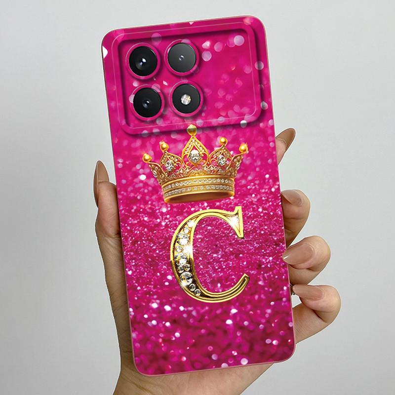 For Xiaomi Poco X6 Pro 5G Fashion Crown Initial Letter Couple Phone Case PocoX6 Pro 5G Soft Silicone TPU Lens Protective Casing