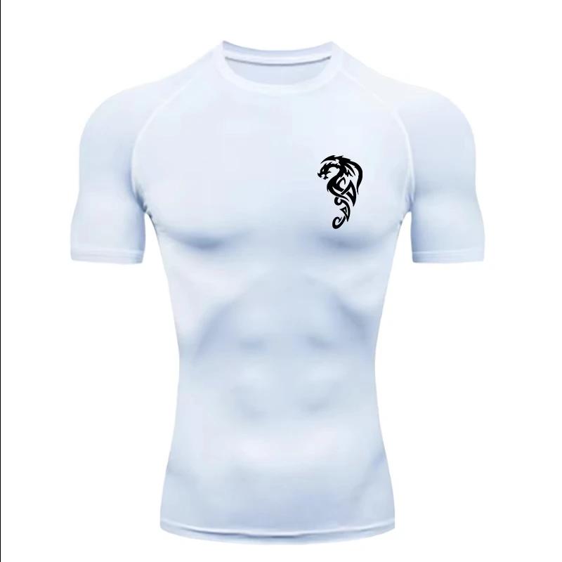 Mysterious Dragon Compression Shirt for Men Short Sleeve Rash Guard Gym Workout Running Tshirt Summer Athletic QuickDry Tees Top