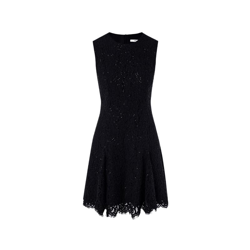 Lancy Elegant Round Neck Lace A-line Dress L