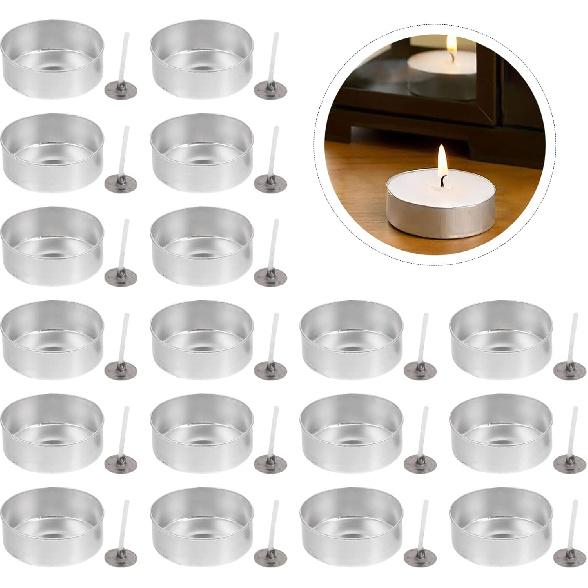 Candle Making Kit 100 Sets Aluminum Tea Light Tins Round Candle Cup with Candle Wicks Empty Wax Case Containers Candle for Christmas Wedding Party